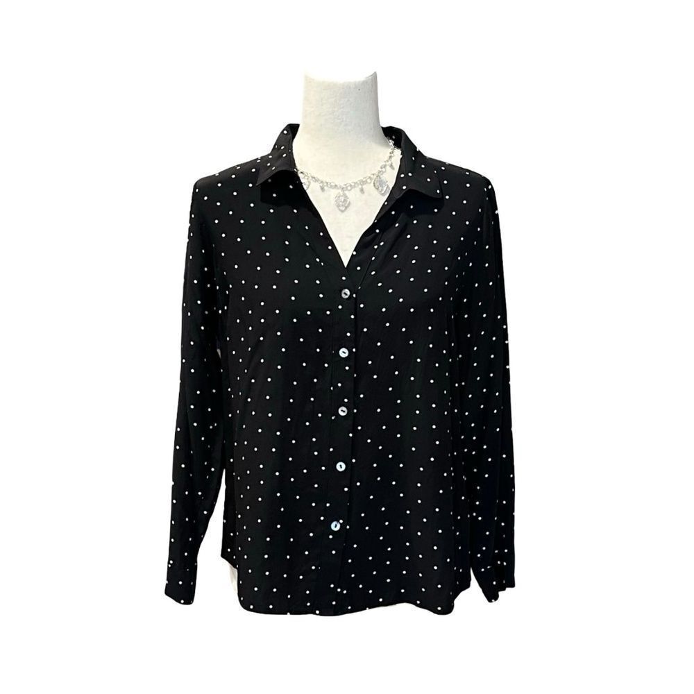J. Jill Lightweight Button-Up Long Sleeve Blouse Black & White Size Small Petite
